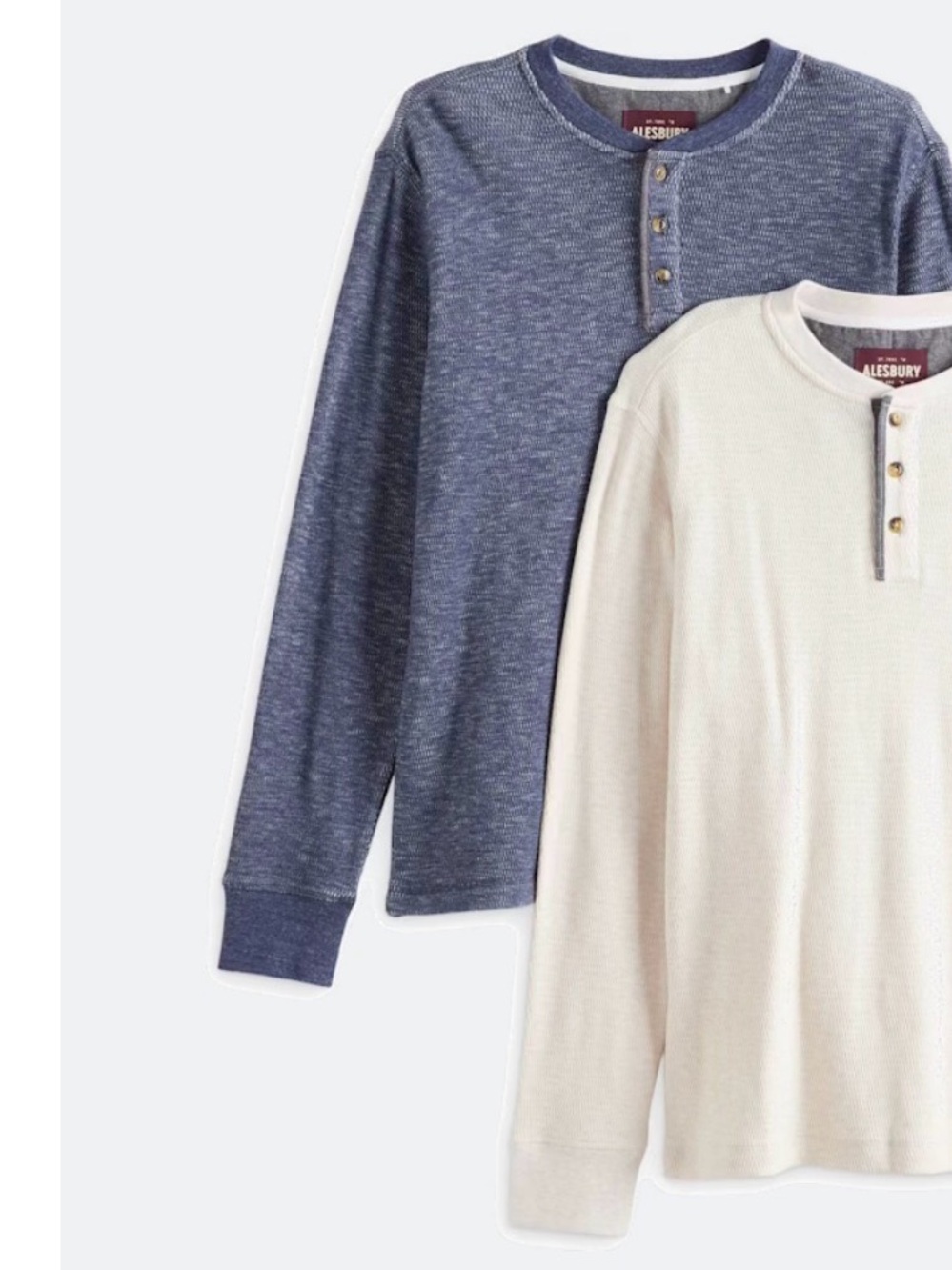 Men's Long-Sleeve Henley Sweater - Blue & Cream
